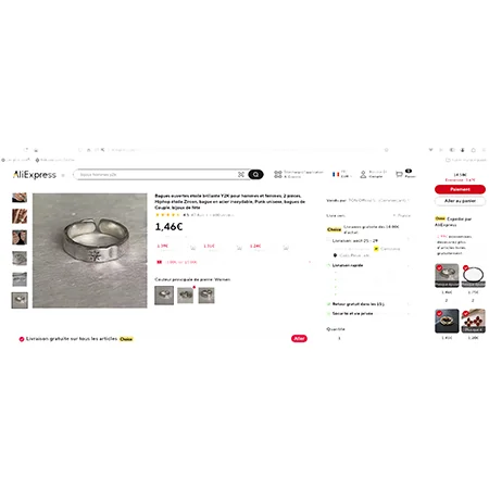 Bagues ouvertes étoile brillante Y2K pour hommes et femmes, 2 pièces, Hiphop étoile Zircon