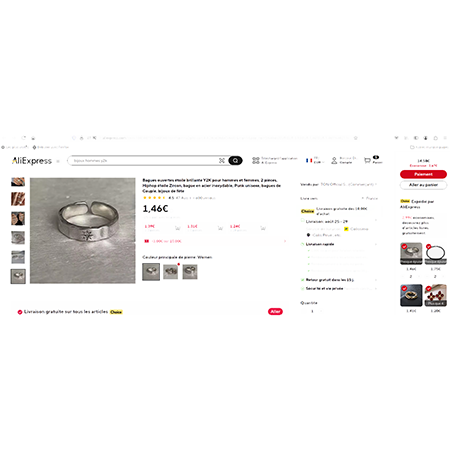 Bagues ouvertes étoile brillante Y2K pour hommes et femmes, 2 pièces, Hiphop étoile Zircon