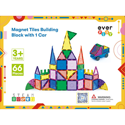 Everplay — Magnet Tiles Building Block with 1 Car, 66 pieces