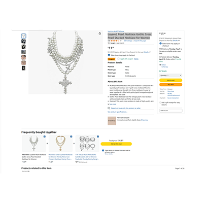 Pearl Necklace with Gothic Cross