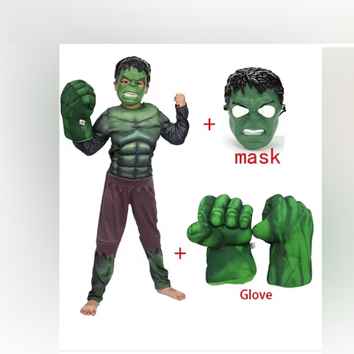 Costume de super héros Hulk cosplay musculaire masque gants en peluche vetements d'Halloween