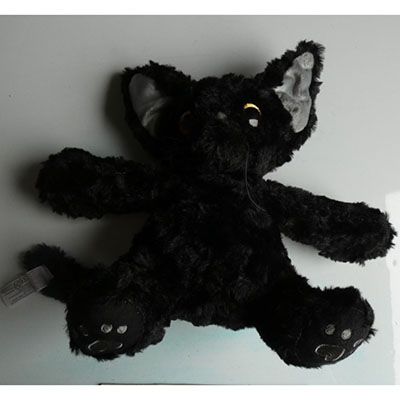 Poupée en peluche chat noir bouclé de 30 cm/11,8 pouces