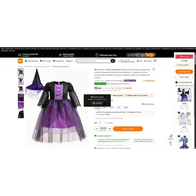 Robe de sorcière à capuche violette avec manches trompette en dentelle noire et patchwork + chapeau