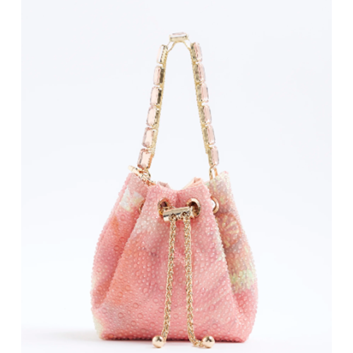 River Island — River Island Pink Floral Heat Seal Droplet Bucket Handbag
