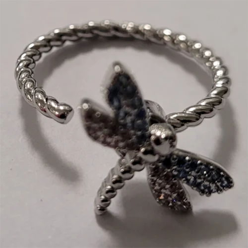 Silver Extendable Blue and Pink Butterfly Ring