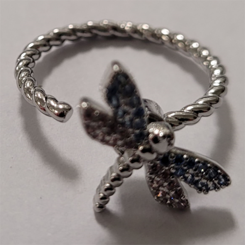 Silver Extendable Blue and Pink Butterfly Ring