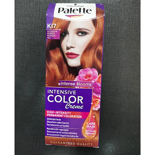 Schwarzkopf Palette — Intense Blooms INTENSIVE COLOR Creme HIGH-INTENSITY PERMANENT COLORATION K17 INTENZIVNÍ MĚDĚNÝ