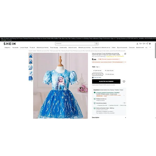 Robe de princesse Frozen thématique pour jeune fille, imprimé bleu glace et neige avec jupe en tulle