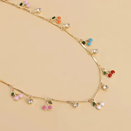 Colorful Dripping Cherry Zircon Pendant Necklace