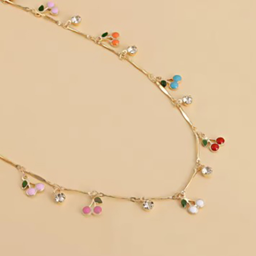Colorful Dripping Cherry Zircon Pendant Necklace