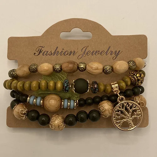 Boho wooden bracelet 4Pcs/Set