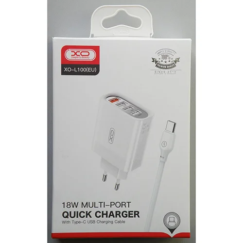 XO — 18W MULTI-PORT QUICK CHARGER With Type-C USB Charging Cable (on the box)