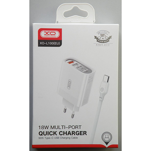XO — 18W MULTI-PORT QUICK CHARGER With Type-C USB Charging Cable (on the box)