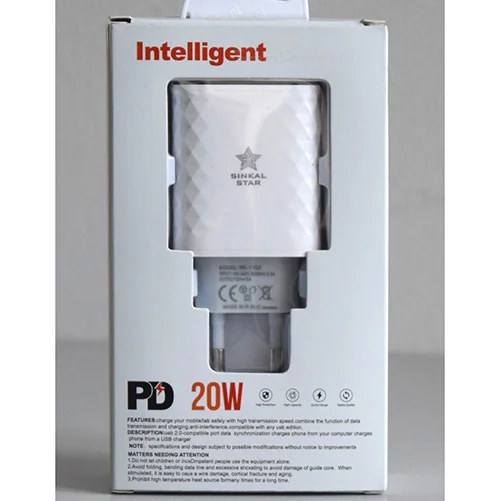 SINKAL STAR — USB CHARGER PD 20W (on the box), PD quick charger 20W (on the product)