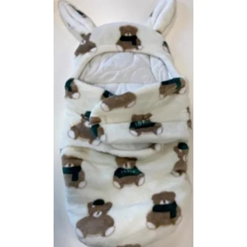 White Teddy Bear Print Baby Sleeping Bag with Bunny Ears