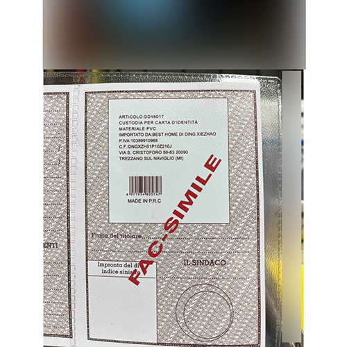 Custodia per carta di identità in PVC