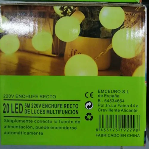 GUIRNALDA 20 LED, 5M, 220V, ENCHUFE RECTO DE LUCES MULTIFUNCIÓN
