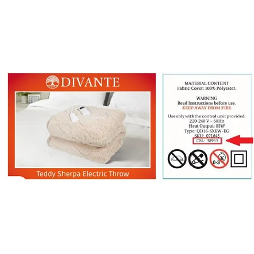 DIVANTE — Teddy Sherpa Electric Throw Natural