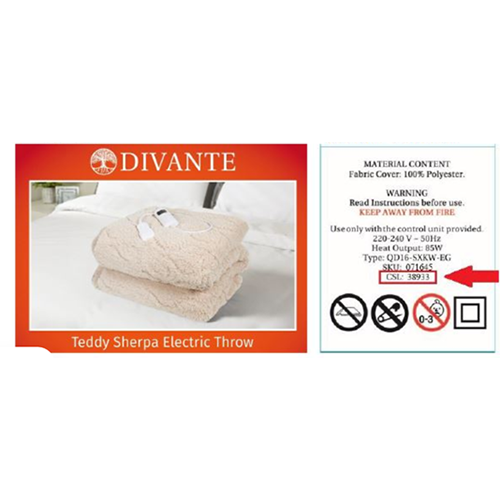 DIVANTE — Teddy Sherpa Electric Throw Natural