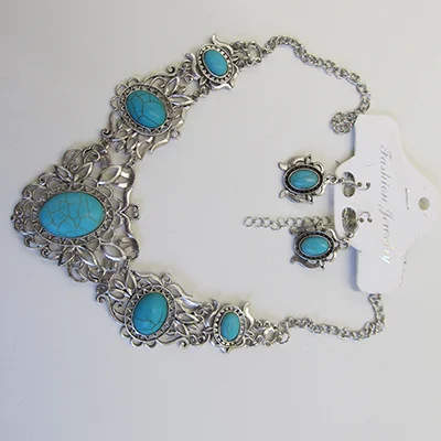 KONFEN — Boho Türkis Schmuckset für Damen, Bohemien Halskette und Ohrringe Set, Muschel Muschelketten