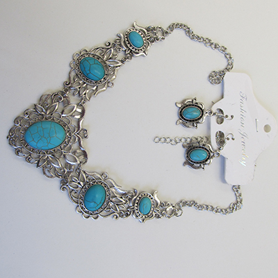 KONFEN — Boho Türkis Schmuckset für Damen, Bohemien Halskette und Ohrringe Set, Muschel Muschelketten