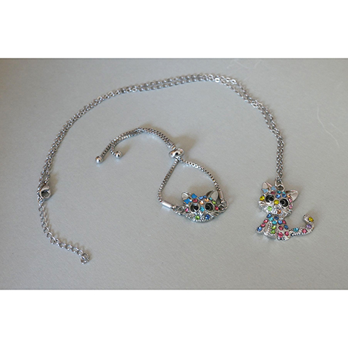 DkakoJew — Süße Katze Halskette Armband Set für Mädchen, Katze Anhänger, Katzenanhänger Halskette Katz