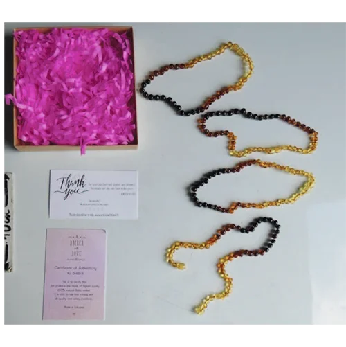 Amber with love — Collier enfant ambre balte enfants enfants, couleur arc-en-ciel perles baroques noué