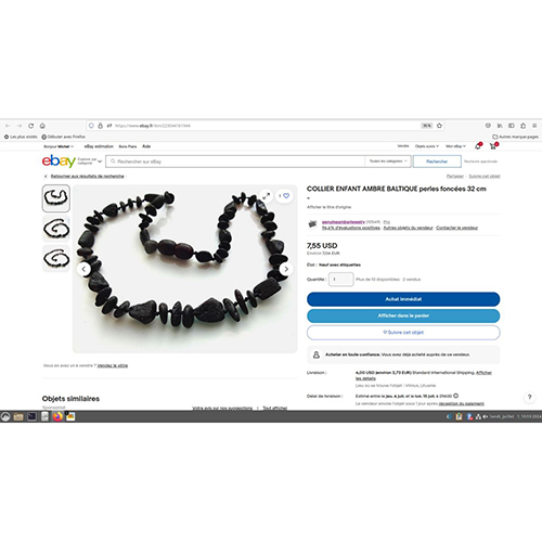 Collier enfant ambre baltique perles foncées 32 cm