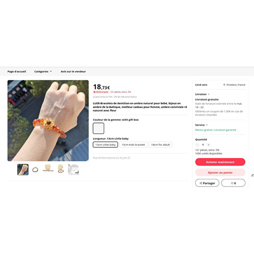 LUER-Bracelets de dentition en ambre naturel pour bébé, bijoux en ambre de la Baltique
