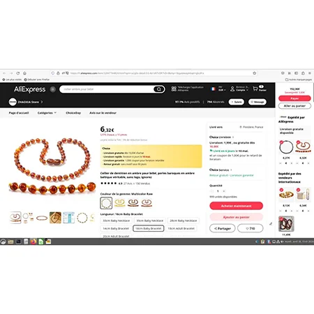 Kame aknys MB — Collier de dentition en ambre pour bébé, perles baroques en ambrebaltique véritable