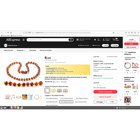 Kame aknys MB — Collier de dentition en ambre pour bébé, perles baroques en ambrebaltique véritable