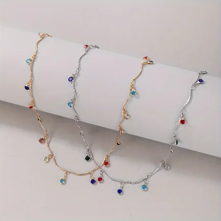Collier En Alliage Doré Ou Argenté Avec Pendentif En Franges Et Strass Bohème, Chaîne De Clavicule A