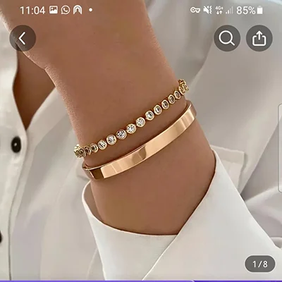 Ensemble De Bracelets À Main Simples En Alliage De Zinc, 2 Pièces, Incrustés De Strass Brillants, St
