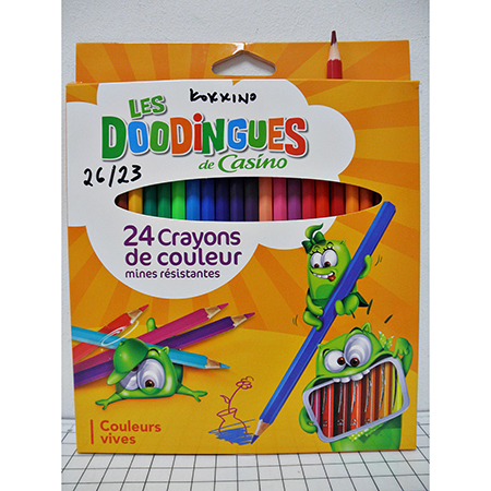 LES DOODINGUES DE CASINO — 24 Crayons de couleur mines resistantes