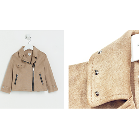 River Island — Mini Girls Beige Suedette Biker Jacket