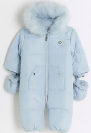 River Island — River Island Baby Boys Blue Quilted Snowsuit