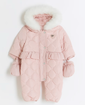 River Island — Baby Girls Pink Peplum Quilted Snowsuit