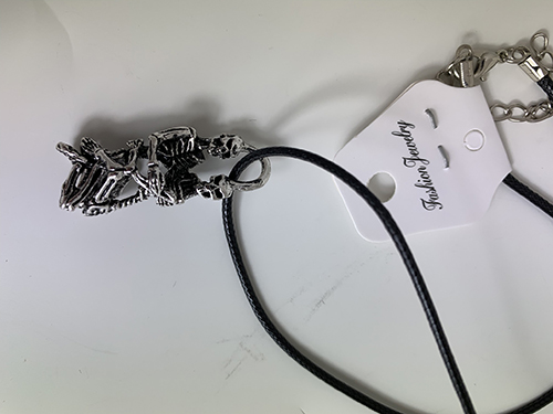 Skull necklace (leather) skeleton couple Dödskalle