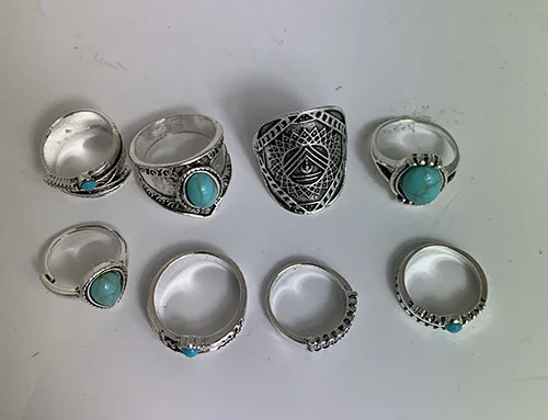 IYOU Vintage ädelsten ring set silver snidade turkos knoge stapelbara ringar boho mellanringar smyck