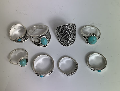 IYOU Vintage ädelsten ring set silver snidade turkos knoge stapelbara ringar boho mellanringar smyck