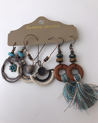 3 Pcs Bohemian Dreamcatcher Tassel Earrings Set Geometric Hollow Turquoise Pendant Long Earrings