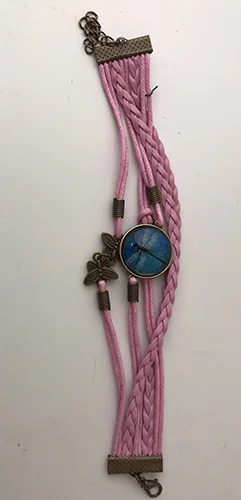 Retro Amber Blue Dragonfly Braided Bracelet Time Gemstone Infinite Symbol Printed Leather Bracelet