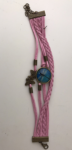 Retro Amber Blue Dragonfly Braided Bracelet Time Gemstone Infinite Symbol Printed Leather Bracelet