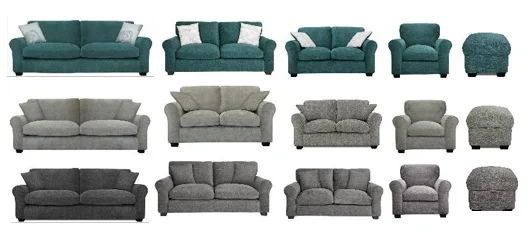 Tammy — Tammy Sofas/Footstools in Charcoal, Mink and Teal