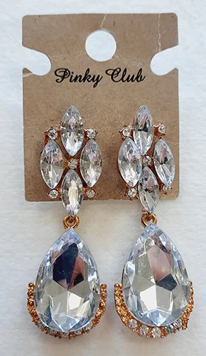 Pinky club — Gold earrings with clear stones