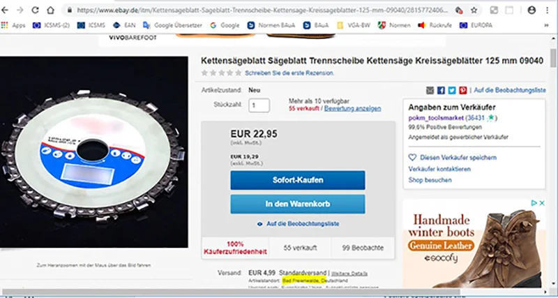 Kettensägeblatt 125 mm für Winkelschleifer beworben