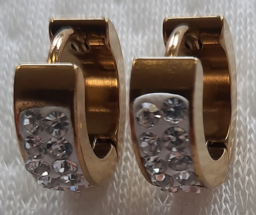 Groove earrings with rhinestones in the shape of a circle, gold