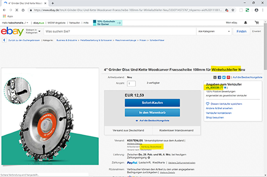 Kettensägeblatt für Winkelschleifer beworben