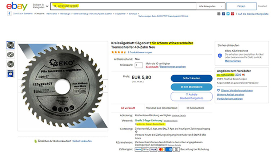 GEKO — Kreissägeblatt für Winkelschleifer beworben