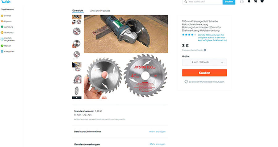 Jin Shan Tools — Kreissägeblatt für Winkelschleifer beworben